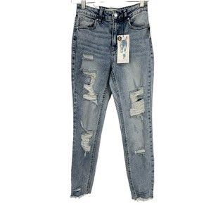 Tinseltown Jeans 1 / 25 womens mom jeans destructed high rise relaxed light wash